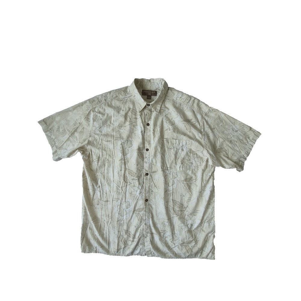 Honolua Surf Co Hawaiian Aloha Shirt Mens L Beige Floral 100% Cotton USA
